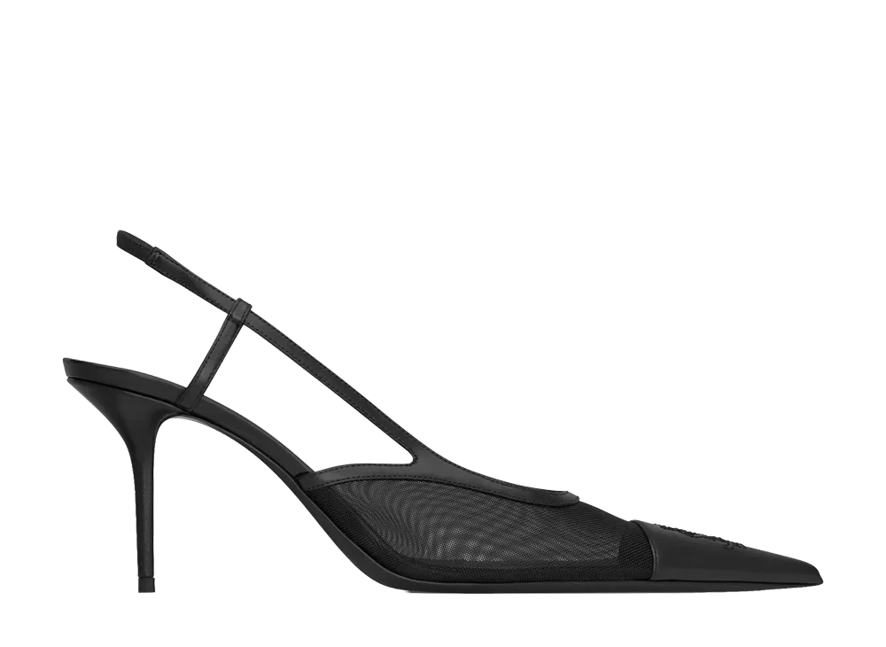 Saint Laurent Women's Renee Slingback Pumps in Mesh "Black"