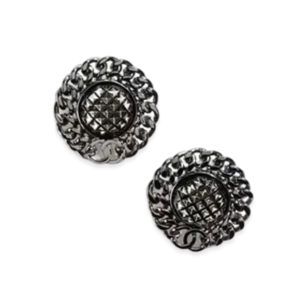 CHANEL Stud Earrings Metal & Glass Ruthenium "Silver/Black"