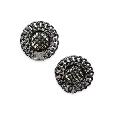 CHANEL Stud Earrings Metal & Glass Ruthenium "Silver/Black"