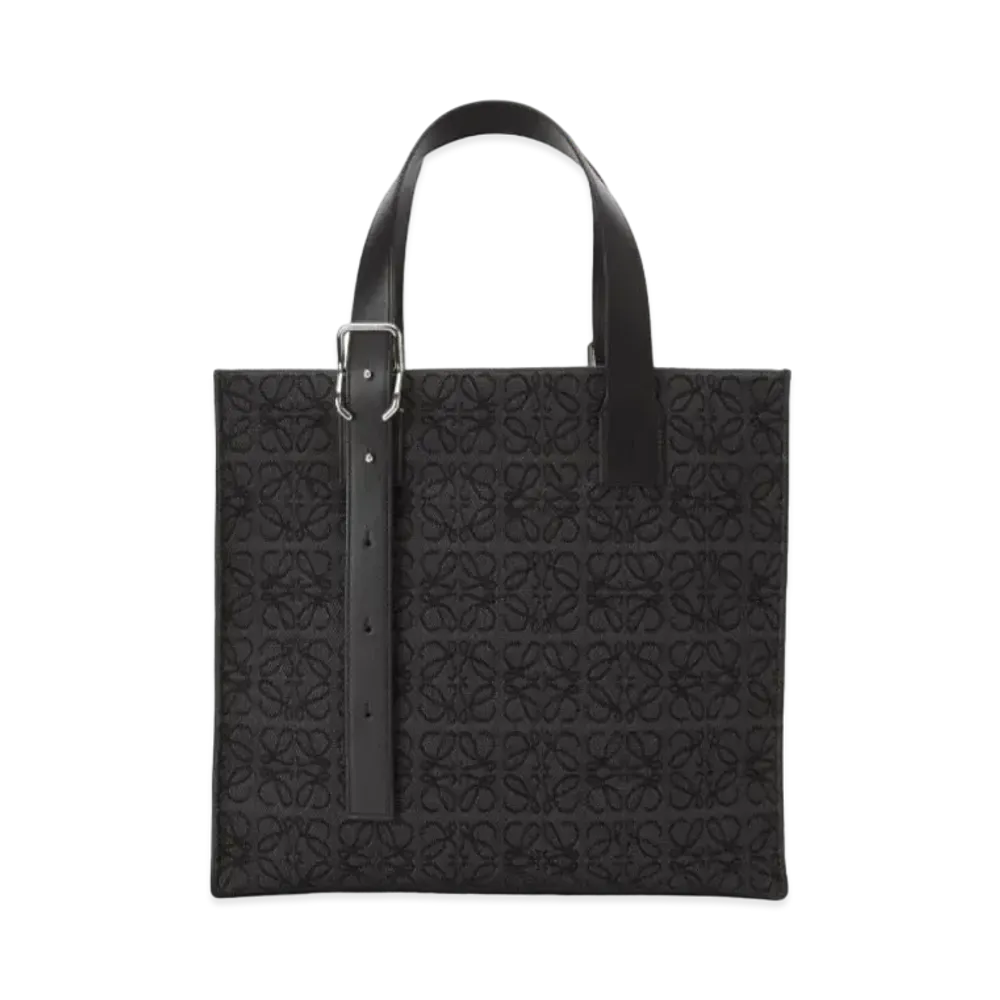 LOEWE Buckle Tote In Anagram Jacquard And Calfskin "Anthracite / Black"
