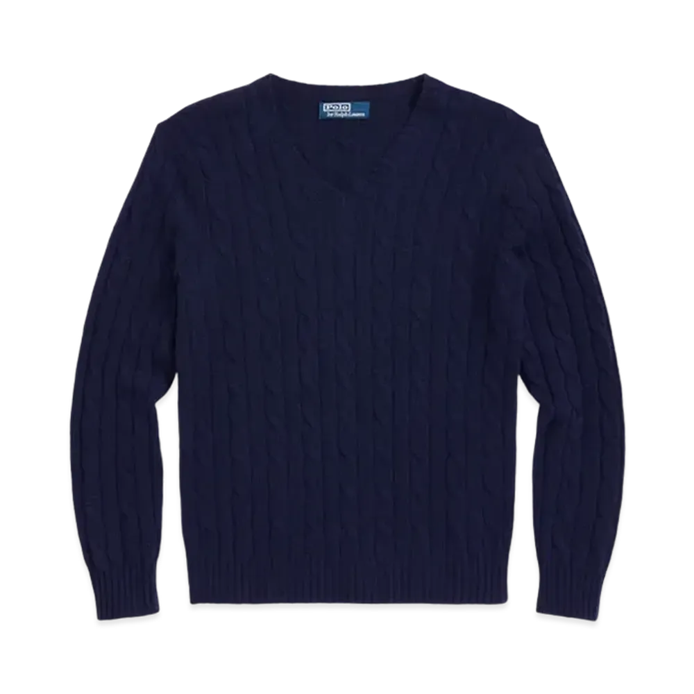 Polo Ralph Lauren Cable-Knit Cashmere V-Neck Sweater "Blue"