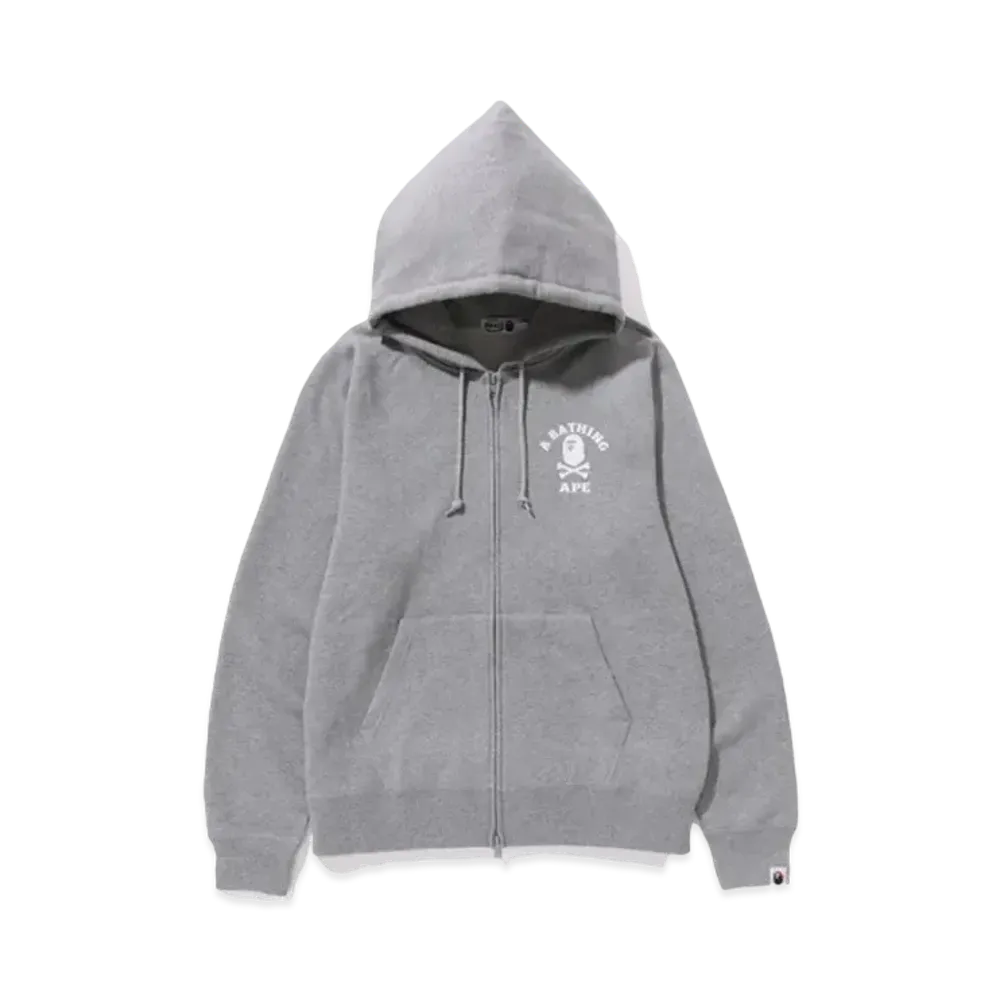 A BATHING APE Ape Crossbone College Zip Hoodie "Gray"