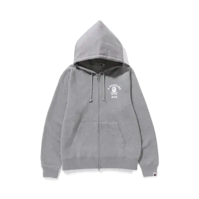 A BATHING APE Ape Crossbone College Zip Hoodie "Gray"