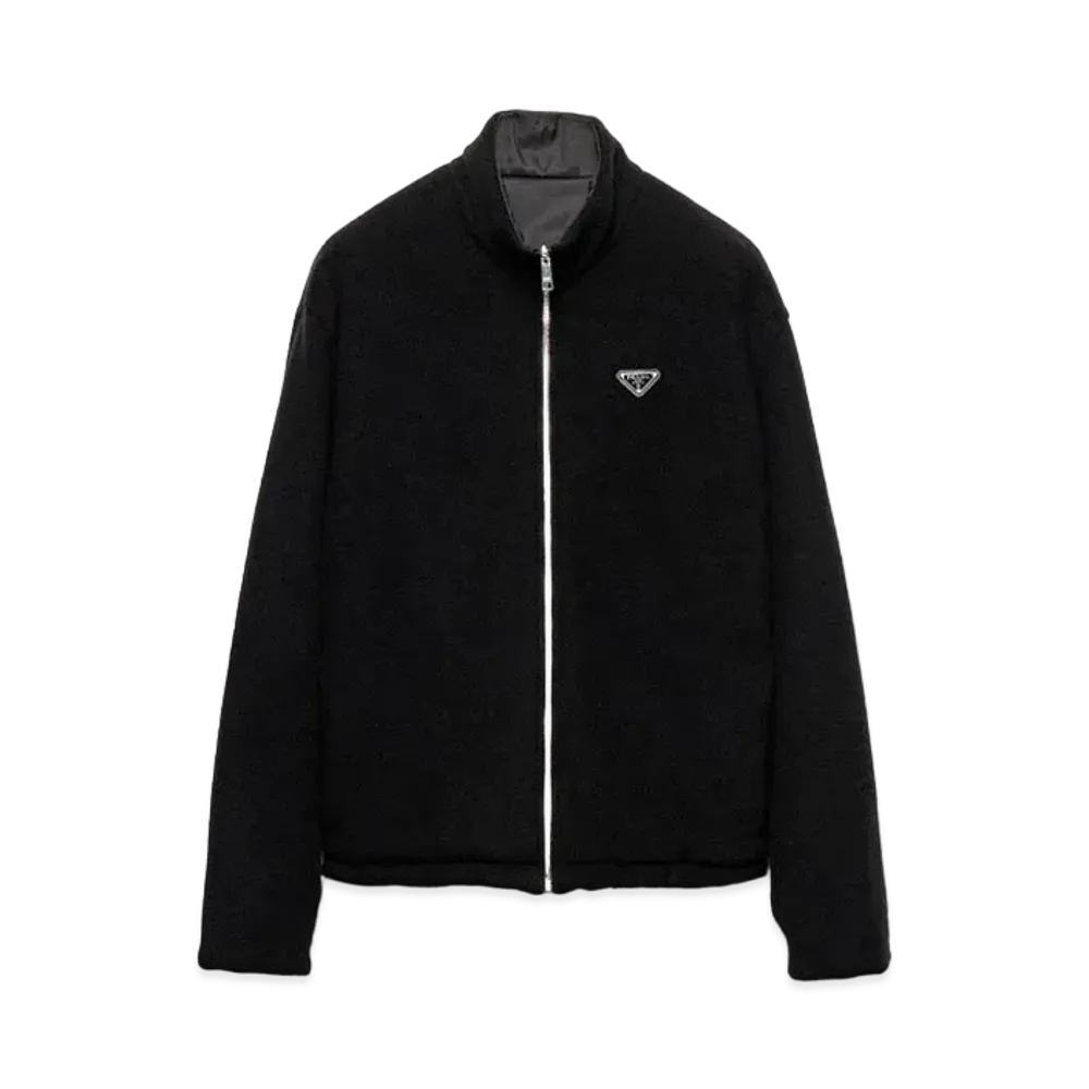 PRADA Men's Reversible Fleece and Cashmere Blend Cardigan "Black/Black"
