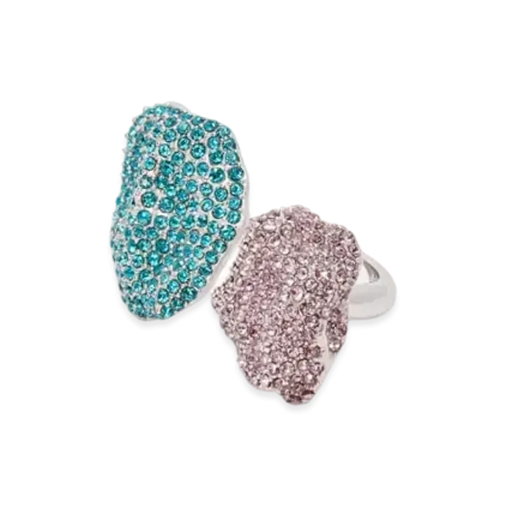 LOEWE x Lynda Benglis Glitter Fragment Double Ring in Sterling Silver and Crystals "Silver/Turquoise/Mauve"