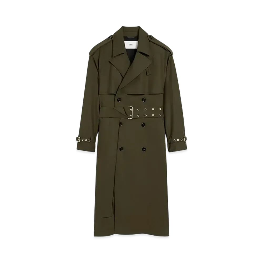 AMI PARIS Wool Trench Coat "OliveNoire"