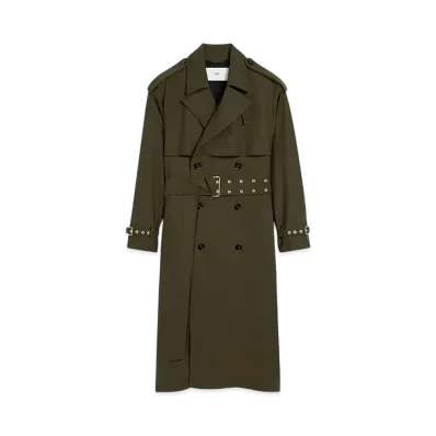 AMI PARIS Wool Trench Coat "OliveNoire"