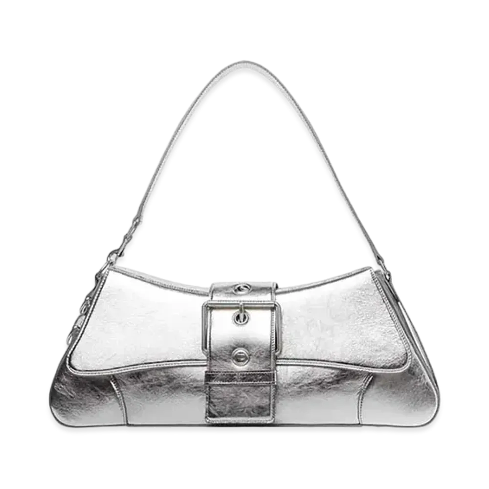 BALENCIAGA Lindsay Small Shoulder Bag with Strap Pleated Mirror Effect "Silver"