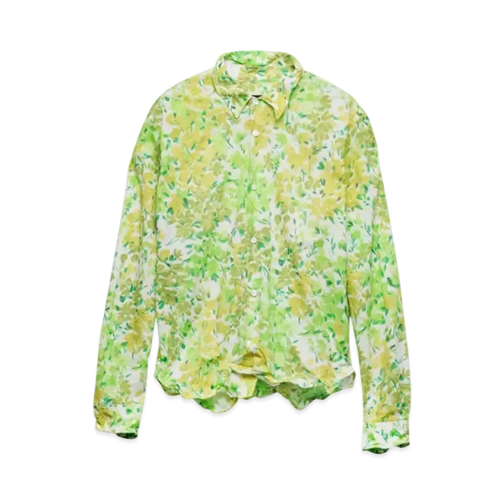 PRADA Men's Printed Cotton Shirt "Yellow Green"