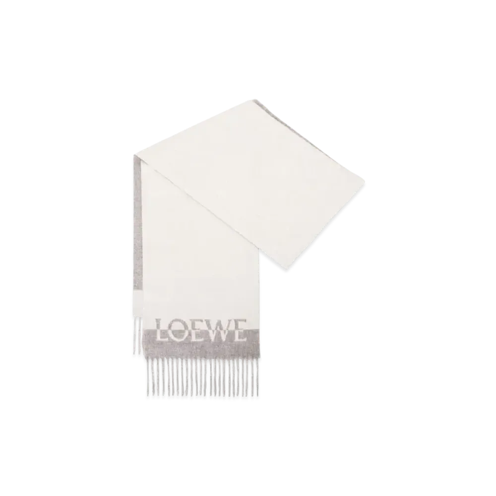 LOEWE Bicolor Scarf In Wool And Cashmere "White/Light Grey"