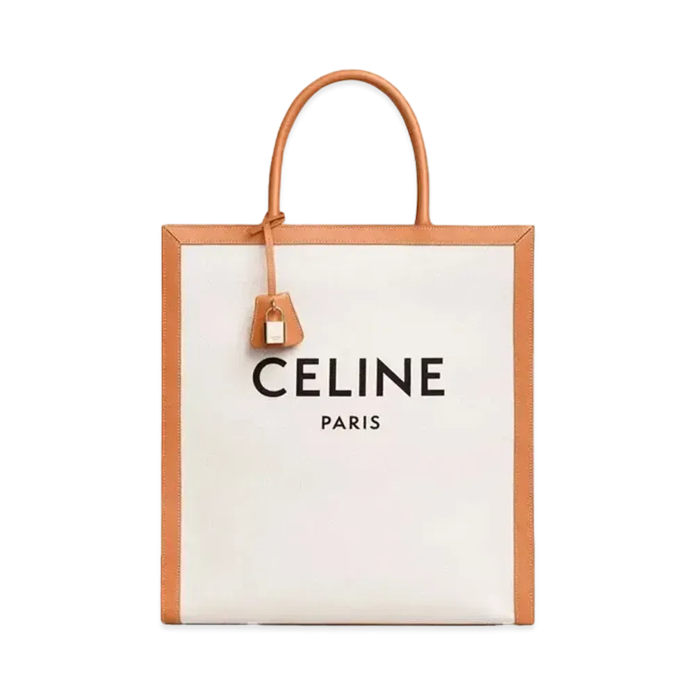 CELINE Vertical Cabas CELINE in Canvas with CELINE Print and Calfskin "Natural/Tan"