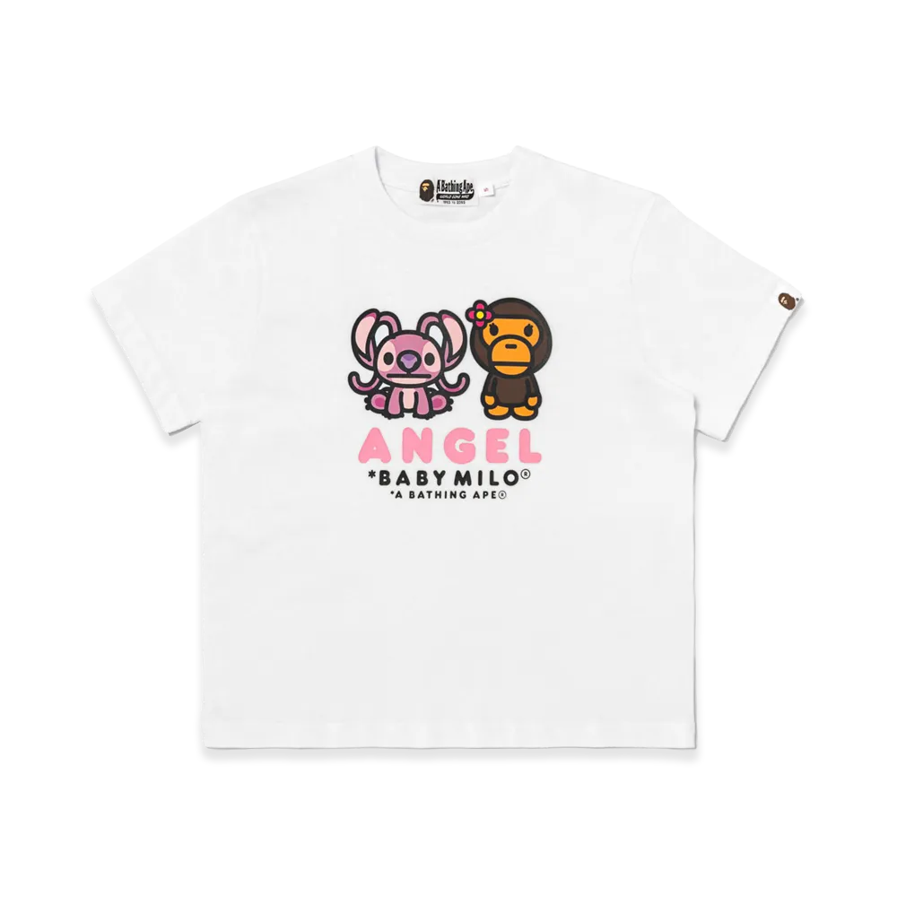 A BATHING APE x Disney Stitch Women's Stitch Angel And Baby Milo Mini Tee "White"