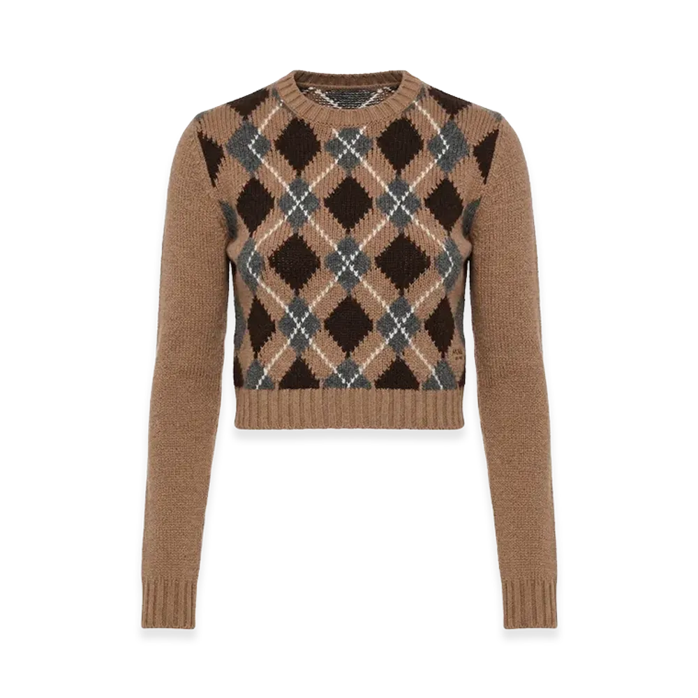PRADA Women's Argyle Sweater "Camel"