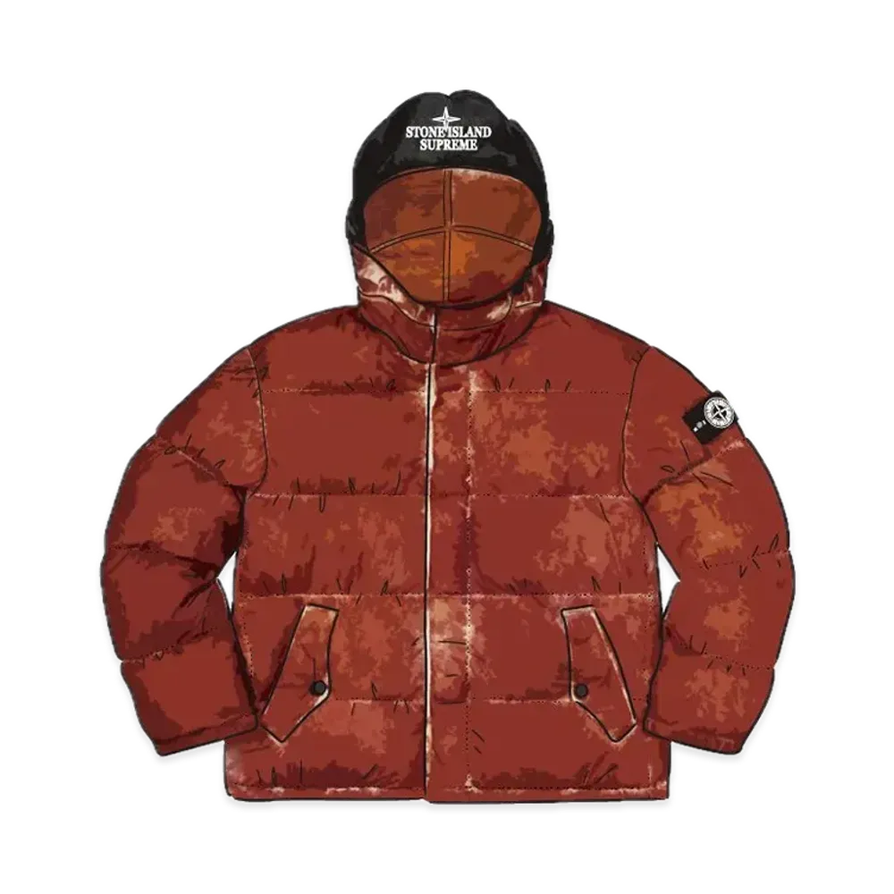 Supreme x Stone Island Painted Camo Crinkle Down Jacket "Orange"