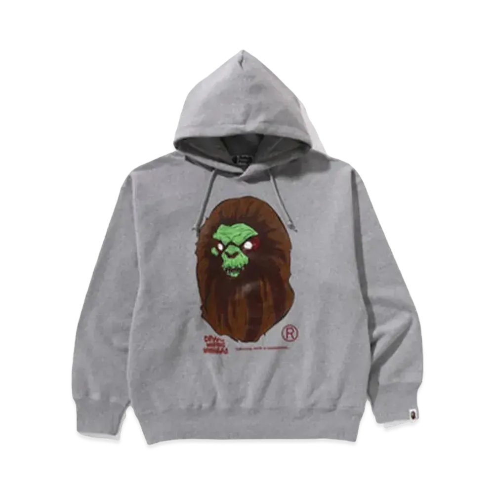 A BATHING APE Bape Horror Mad Face Relaxed Fit Pullover Hoodie "Gray"