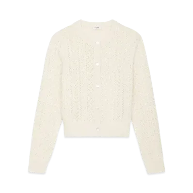 CELINE Women's Cardigan in Cotton Pointelle "Off White"