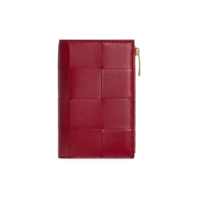 Bottega Veneta Cassette Medium Bi-Fold Wallet "Dark Red/Blisswashed"