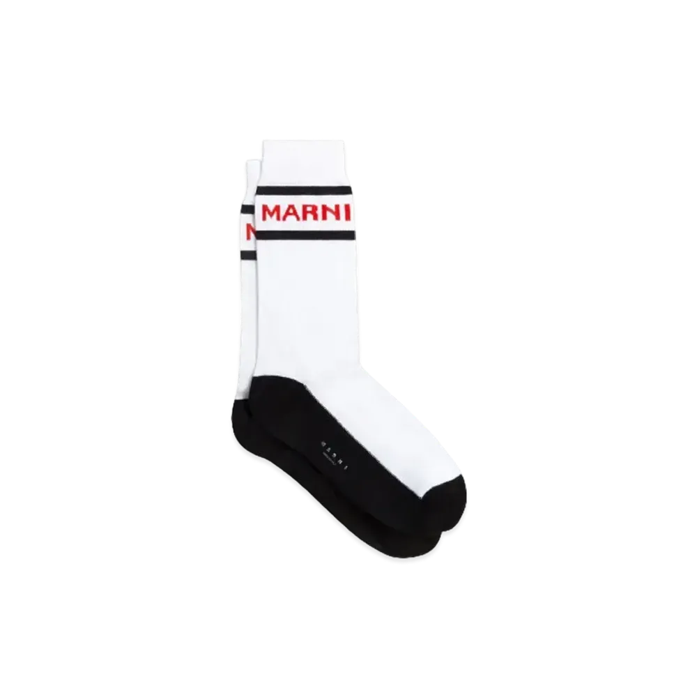 Marni Cotton Socks With Logo "Lily White"