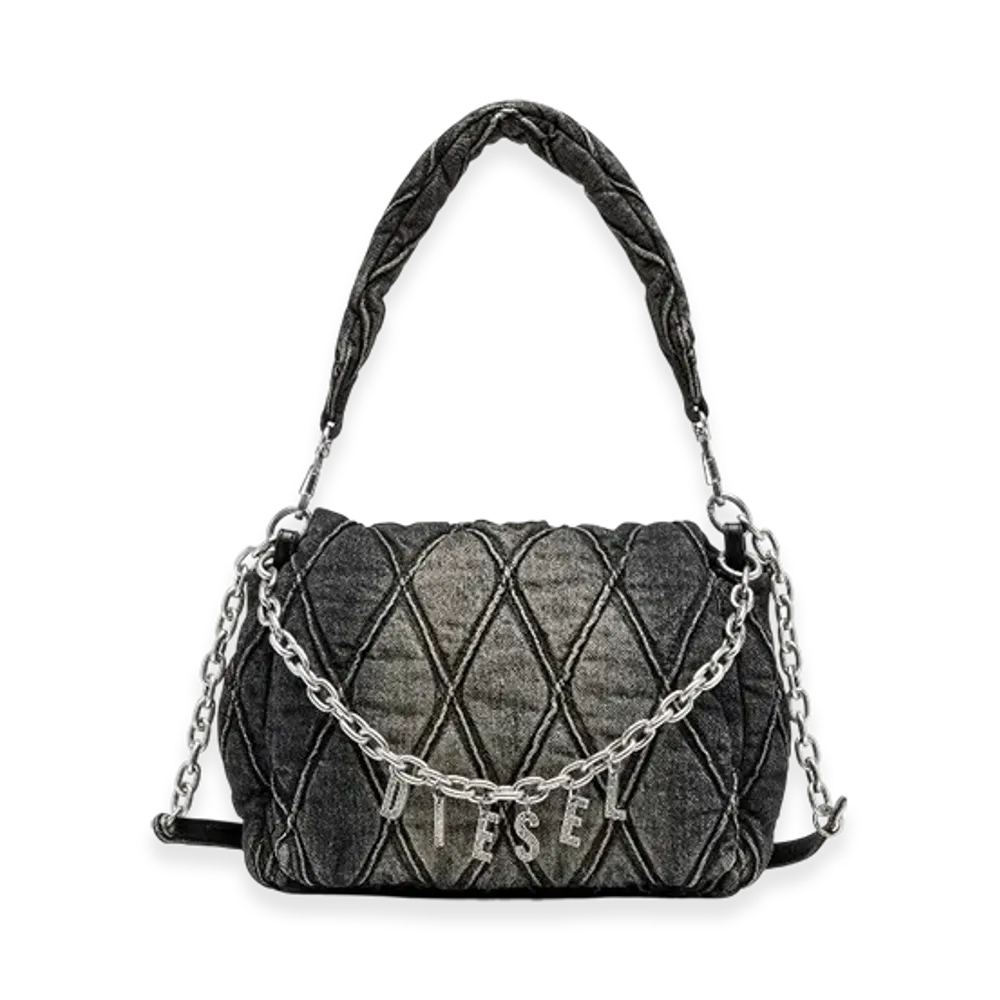 Diesel Charm-D Shoulder M Charm-D M-Shoulder Bag In Quilted Denim "Black"
