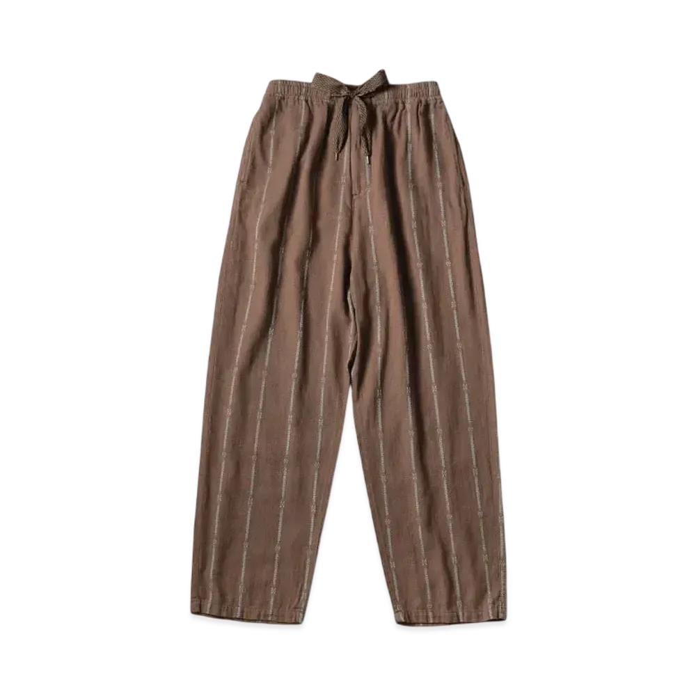 KAPITAL Cotton Linen Sham Stripes Easy Pants "Brown Beige"
