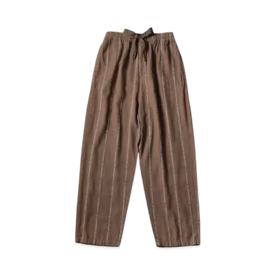 KAPITAL Cotton Linen Sham Stripes Easy Pants "Brown Beige"
