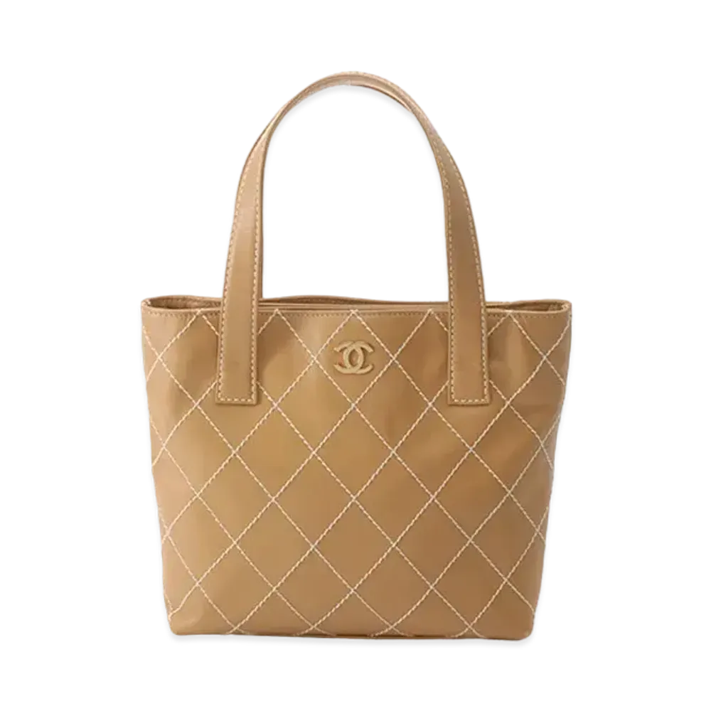 CHANEL Wild Stitch Coco Mark Hand Bag Calfskin "Beige/Gold"