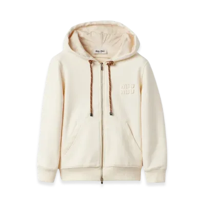 MIU MIU Women's Cotton Fleece Zipper Jacket "Natural"