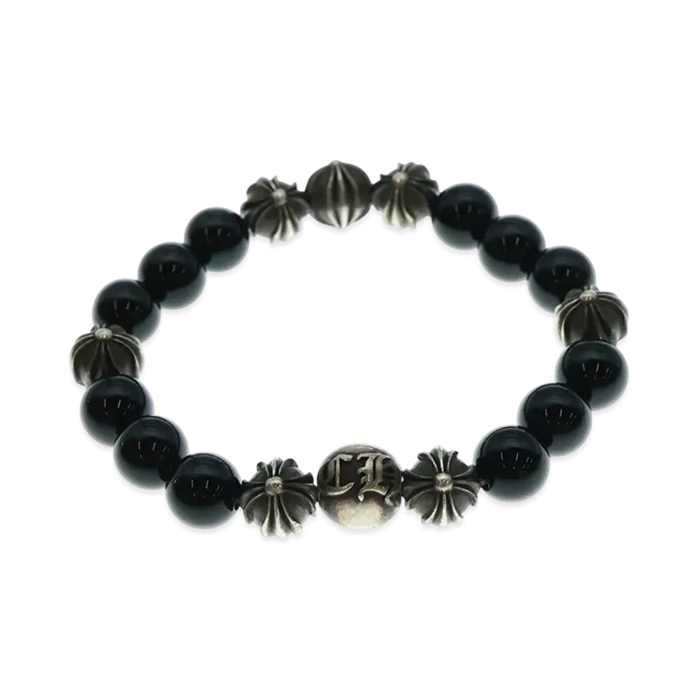 Chrome Hearts 10mm Bead Bracelet Tourmaline Beads "Black/Silver"