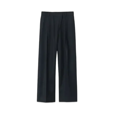Paul Smith Women's Wool Flannel Tucked Wide Pants "Navy"