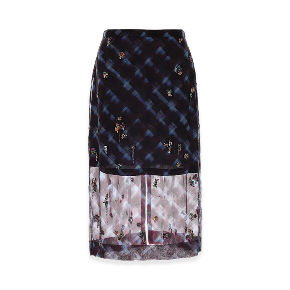 DRIES VAN NOTEN Women's Printed Silk Sokna Skirt "Bordeaux"