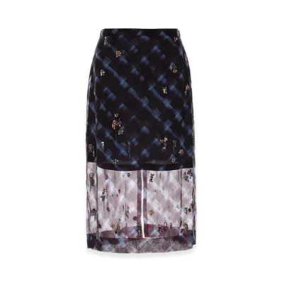 DRIES VAN NOTEN Women's Printed Silk Sokna Skirt "Bordeaux"