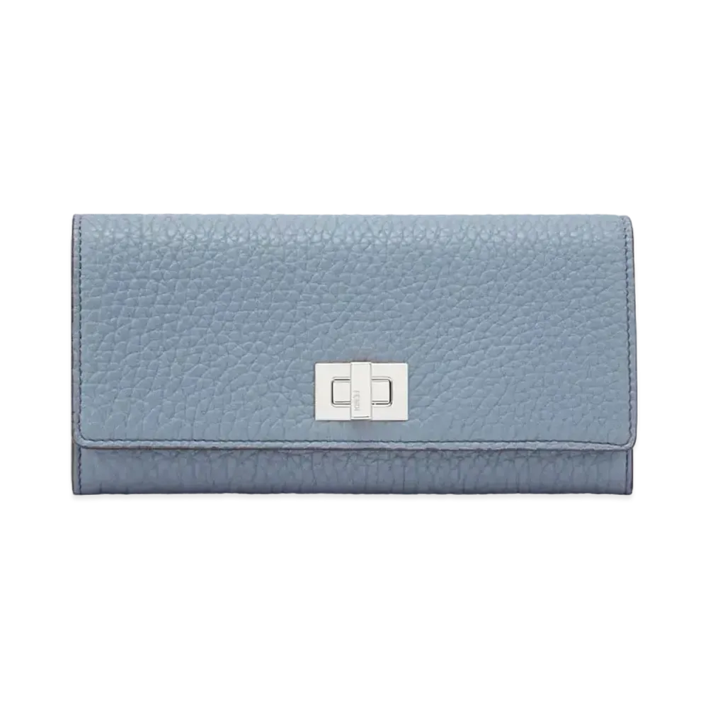 FENDI Peekaboo Continental Leather Wallet "Light Blue"