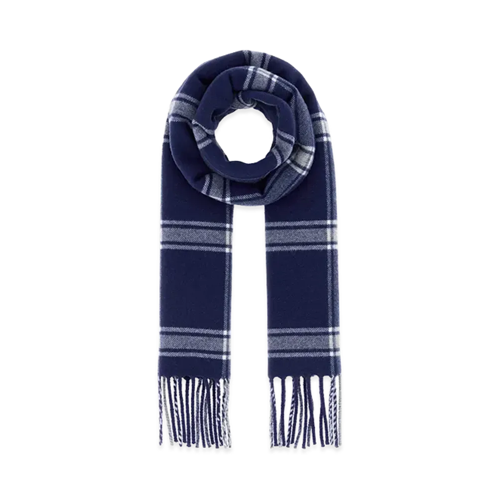 GUCCI Tartan Wool Cashmere Scarf "Blue"