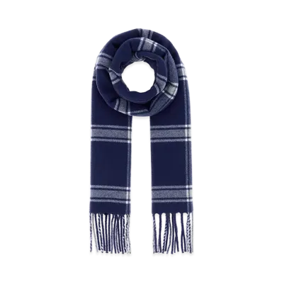 GUCCI Tartan Wool Cashmere Scarf "Blue"