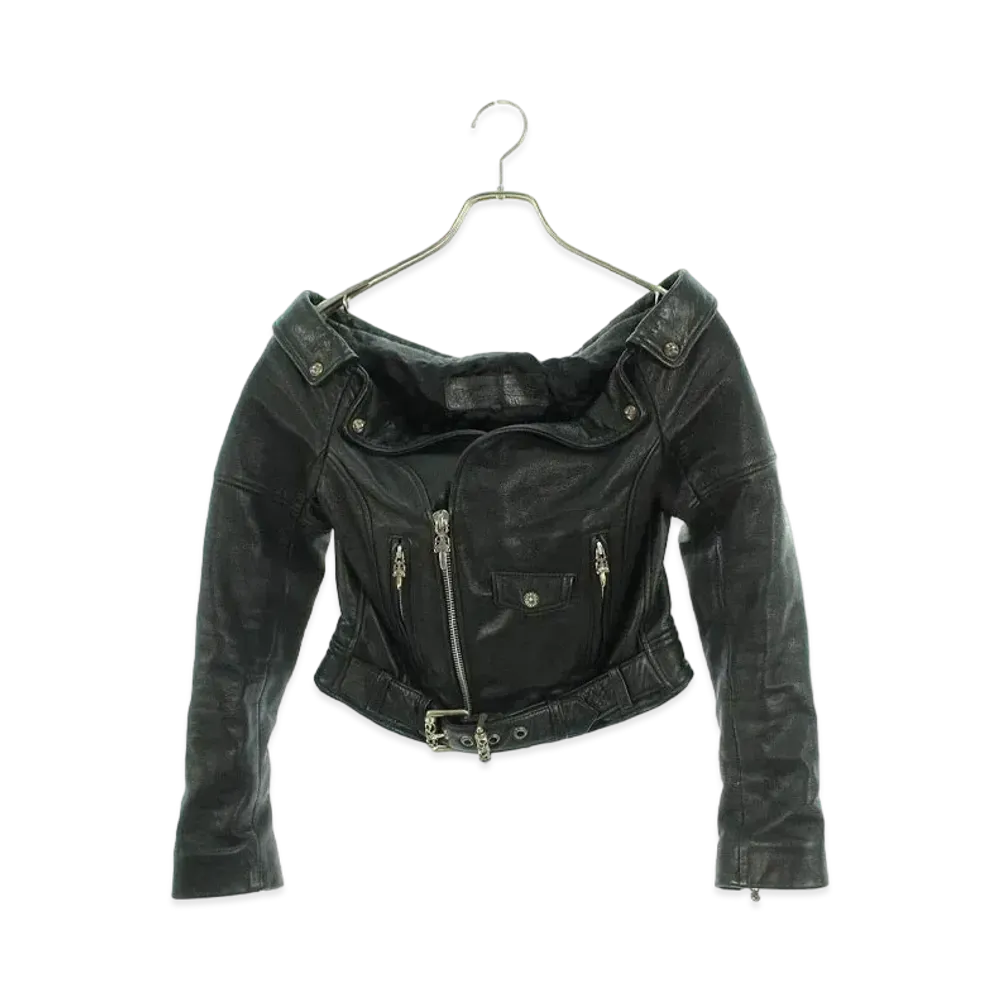 Chrome Hearts Baby Love Jacket Off-shoulder Double Riders Leather Jacket "Black"