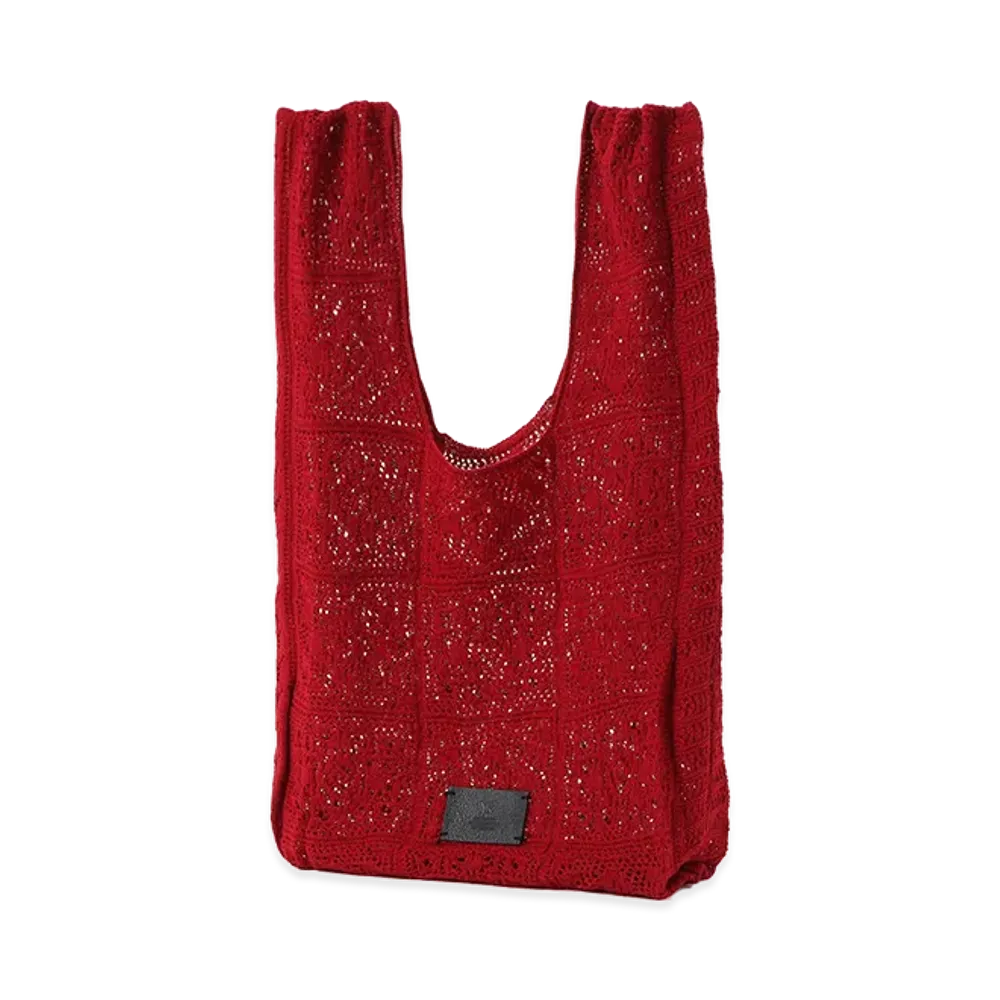 Y's Mexican Tile Pattern Knit Tote Bag "Red"