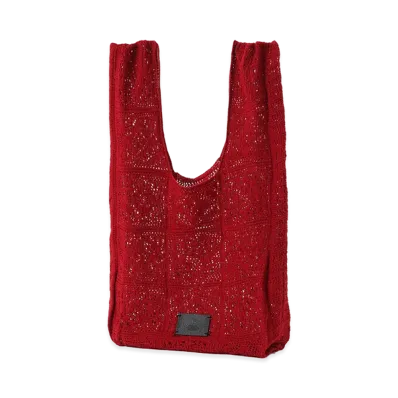 Y's Mexican Tile Pattern Knit Tote Bag "Red"