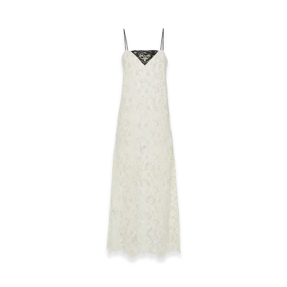 PRADA Women's Embroidered Lace Midi-Dress "Natural"