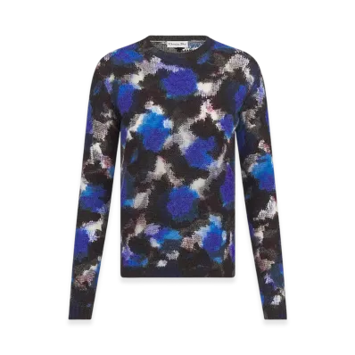 Dior Women's Sweater Technical Cashmere Mohair Wool Knit Roses Motif "Blue/Multicolor"