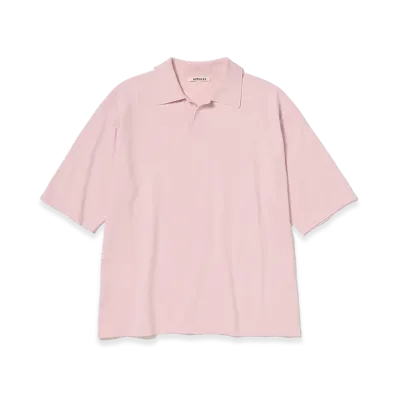 AURALEE High Gauge Tussah Silk Knit Skipper Polo "Light Pink"