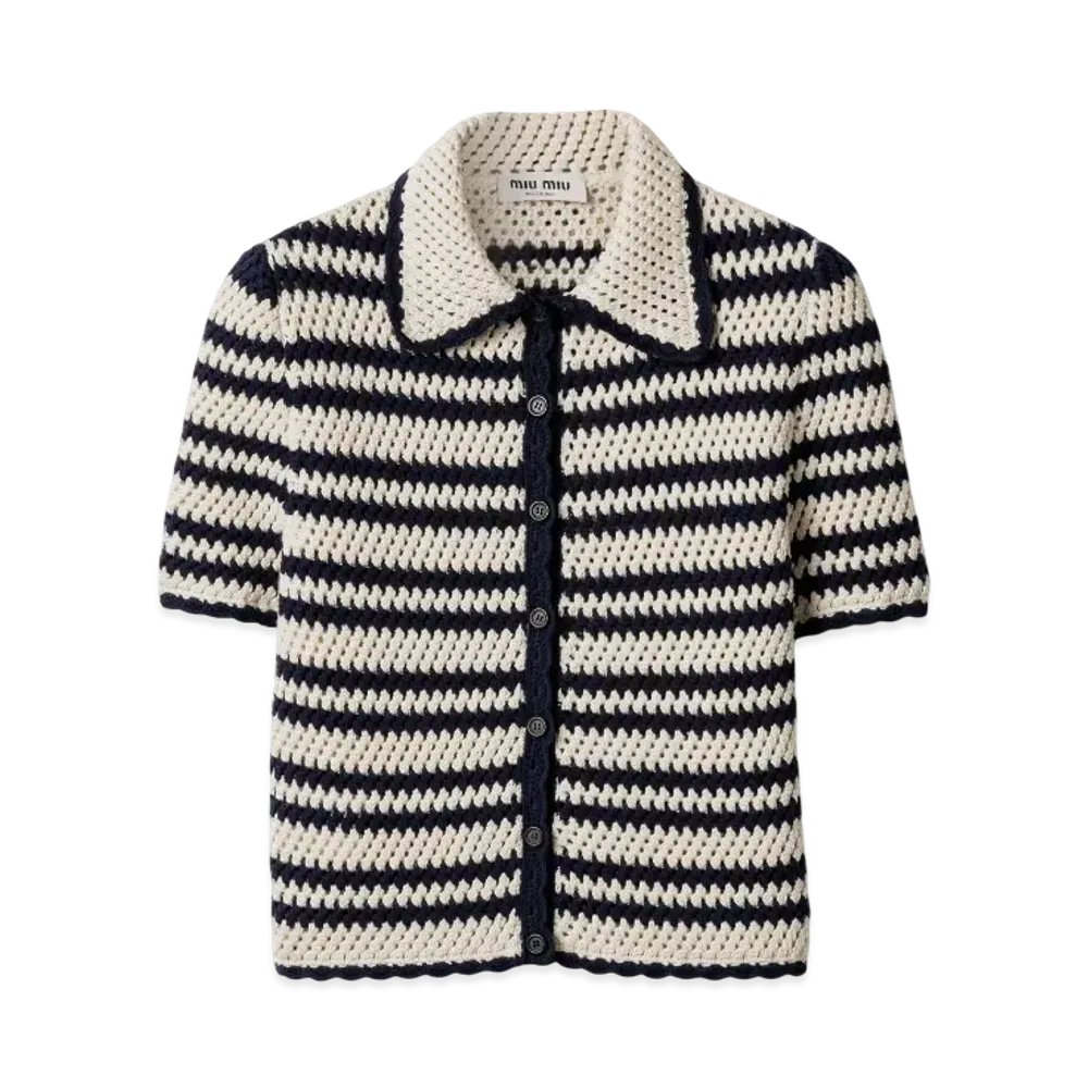 MIUMIU Women's Cotton Cardigan "Natural/Blue"