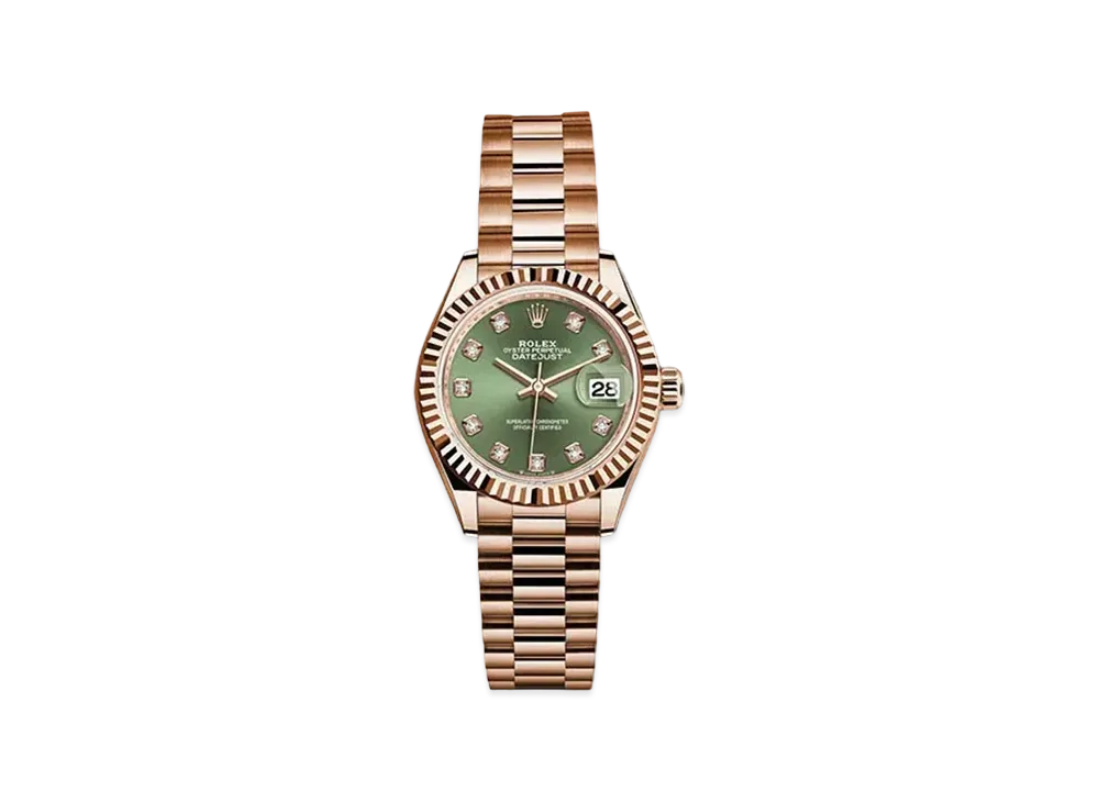 ROLEX Date-Just 28 Olive Green Dial 10P Diamonds 279175G