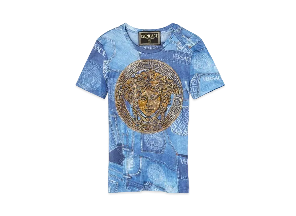 FENDI x Versace Fendace Denim Patchwork T-Shirt "Blue"