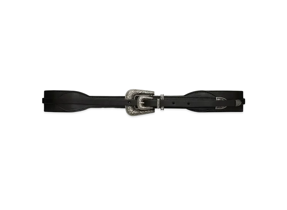 Saint Laurent Folk Double Buckle Belt In Leather And Metal "Black"