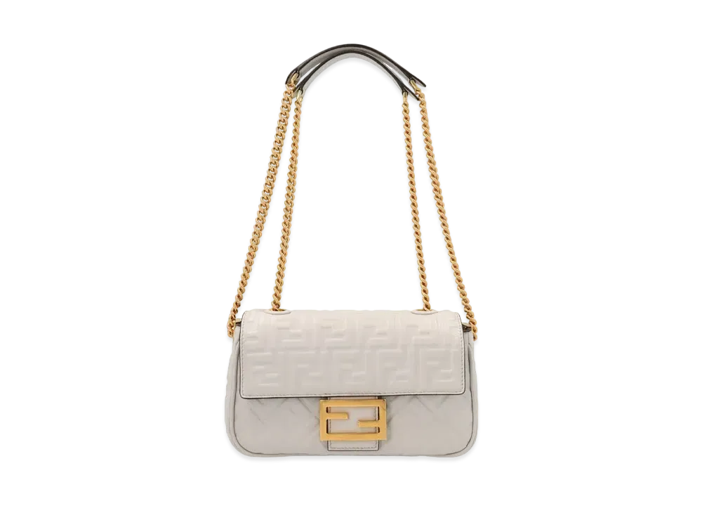FENDI Baguette Chain Medium Leather Bag "Gray"