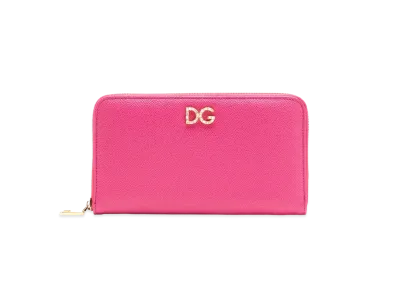 Dolce&Gabbana Zip Around Wallet Dauphine Calfskin Logo Crystal "Pink"