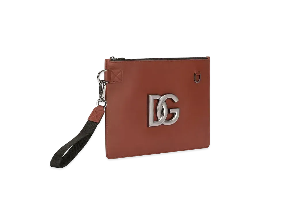 Dolce&Gabbana Flat Pouch Calfskin DG Logo "Brown"
