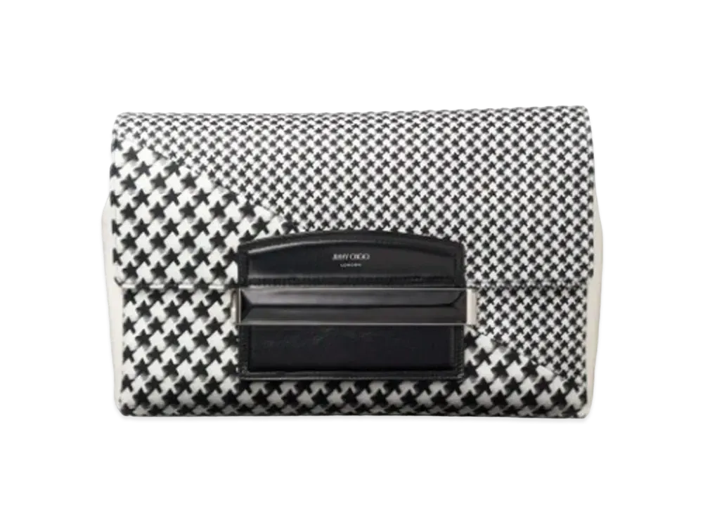 Jimmy Choo Carolina/M Star Houndstooth Printed Wool Handbag With Leather Bar Closure "Latte/Black"