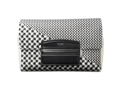 Jimmy Choo Carolina/M Star Houndstooth Printed Wool Handbag With Leather Bar Closure "Latte/Black"