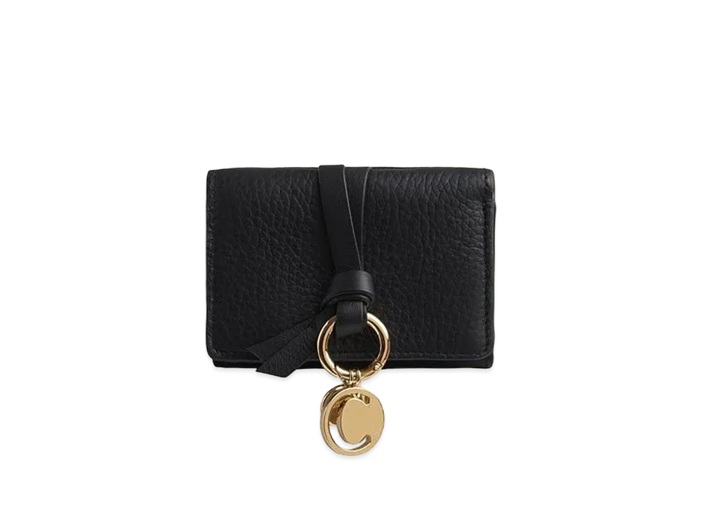 Chloe Alphabet Mini Tri Fold Wallet In Grained & Smooth Calfskin "Black"